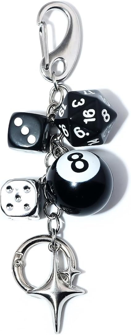 Creative Dice & Billiard Ball Keychain – Trendy Game Style Bag Charm with Star Pendant, Fashion Car/Key Accessory