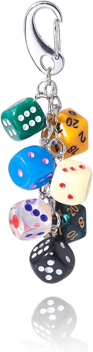 Colorful Dice Keychain – Creative Game Style Bag Charm, Retro Dice Pendant Key Holder, Gift for Gamers