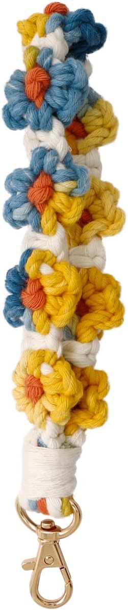 Handmade Woven Flower Keychain – Colorful Cotton Rope Bag Charm, Cute Floral Pendant for Women & Girls