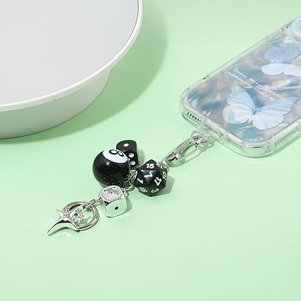 Creative Dice & Billiard Ball Keychain – Trendy Game Style Bag Charm with Star Pendant, Fashion Car/Key Accessory