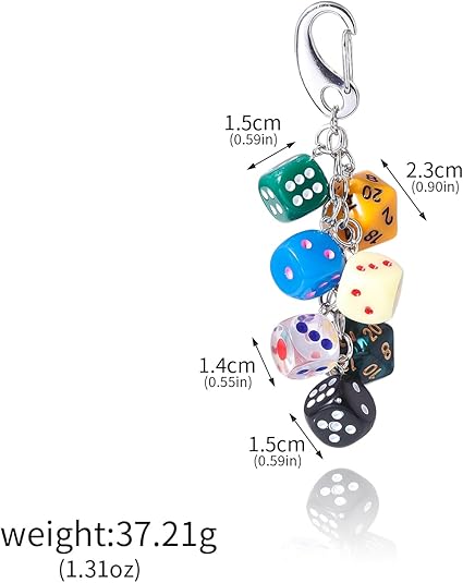 Colorful Dice Keychain – Creative Game Style Bag Charm, Retro Dice Pendant Key Holder, Gift for Gamers