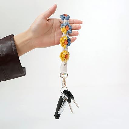 Handmade Woven Flower Keychain – Colorful Cotton Rope Bag Charm, Cute Floral Pendant for Women & Girls