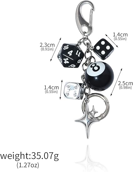 Creative Dice & Billiard Ball Keychain – Trendy Game Style Bag Charm with Star Pendant, Fashion Car/Key Accessory