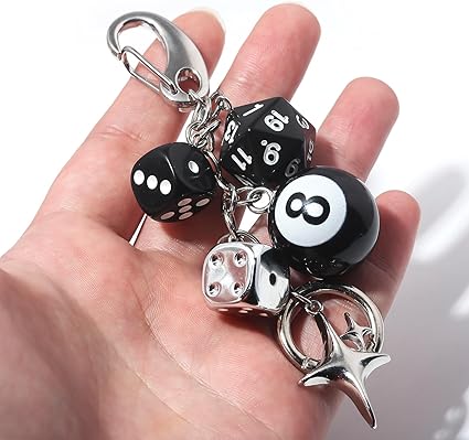 Creative Dice & Billiard Ball Keychain – Trendy Game Style Bag Charm with Star Pendant, Fashion Car/Key Accessory