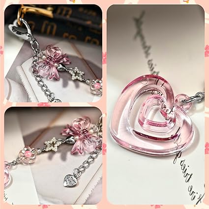 Romantic Pink Bow & Heart Charm | Crystal-Style Keychain Bag Pendant, Cute and Versatile Accessory