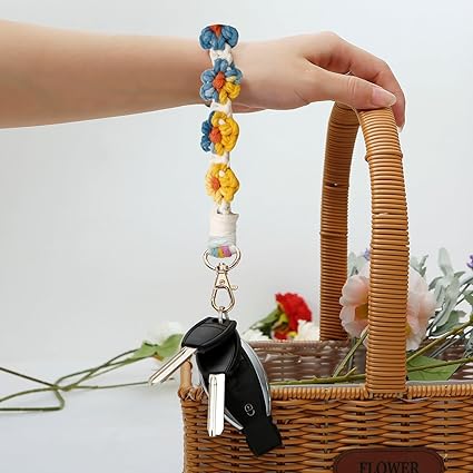 Handmade Woven Flower Keychain – Colorful Cotton Rope Bag Charm, Cute Floral Pendant for Women & Girls
