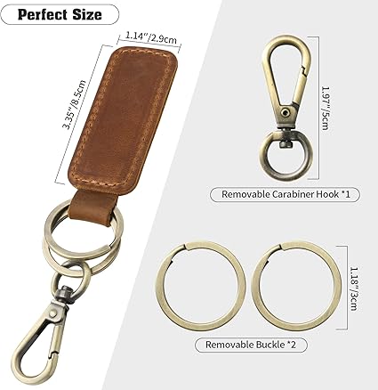 Vintage Leather Keychain Set – Multi-Functional Key Holder with Detachable Rings & Carabiner, Unisex Car/House Key Organizer