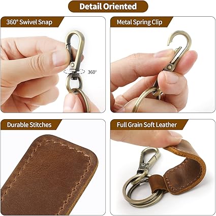 Vintage Leather Keychain Set – Multi-Functional Key Holder with Detachable Rings & Carabiner, Unisex Car/House Key Organizer