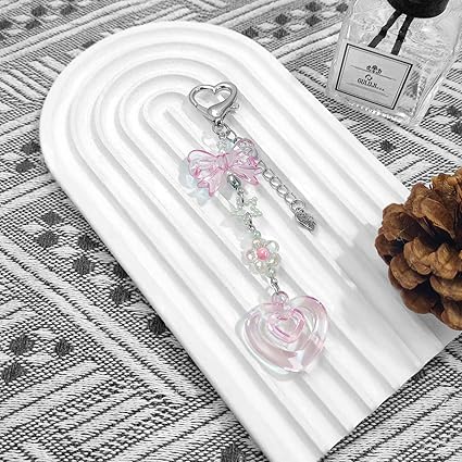 Romantic Pink Bow & Heart Charm | Crystal-Style Keychain Bag Pendant, Cute and Versatile Accessory