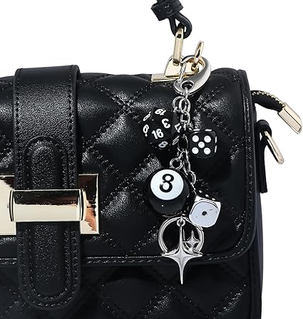 Creative Dice & Billiard Ball Keychain – Trendy Game Style Bag Charm with Star Pendant, Fashion Car/Key Accessory